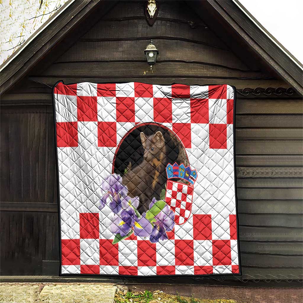 Croatia European Pine Marten and Iris Quilt National Animal and Flowers LT17 - Wonder Print Shop