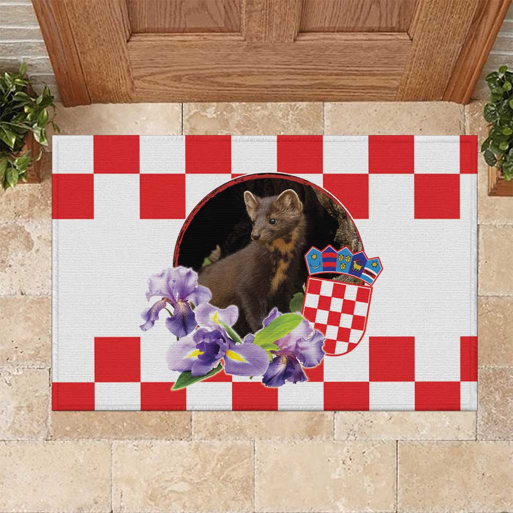 Croatia European Pine Marten and Iris Rubber Doormat National Animal and Flowers LT17 - Wonder Print Shop