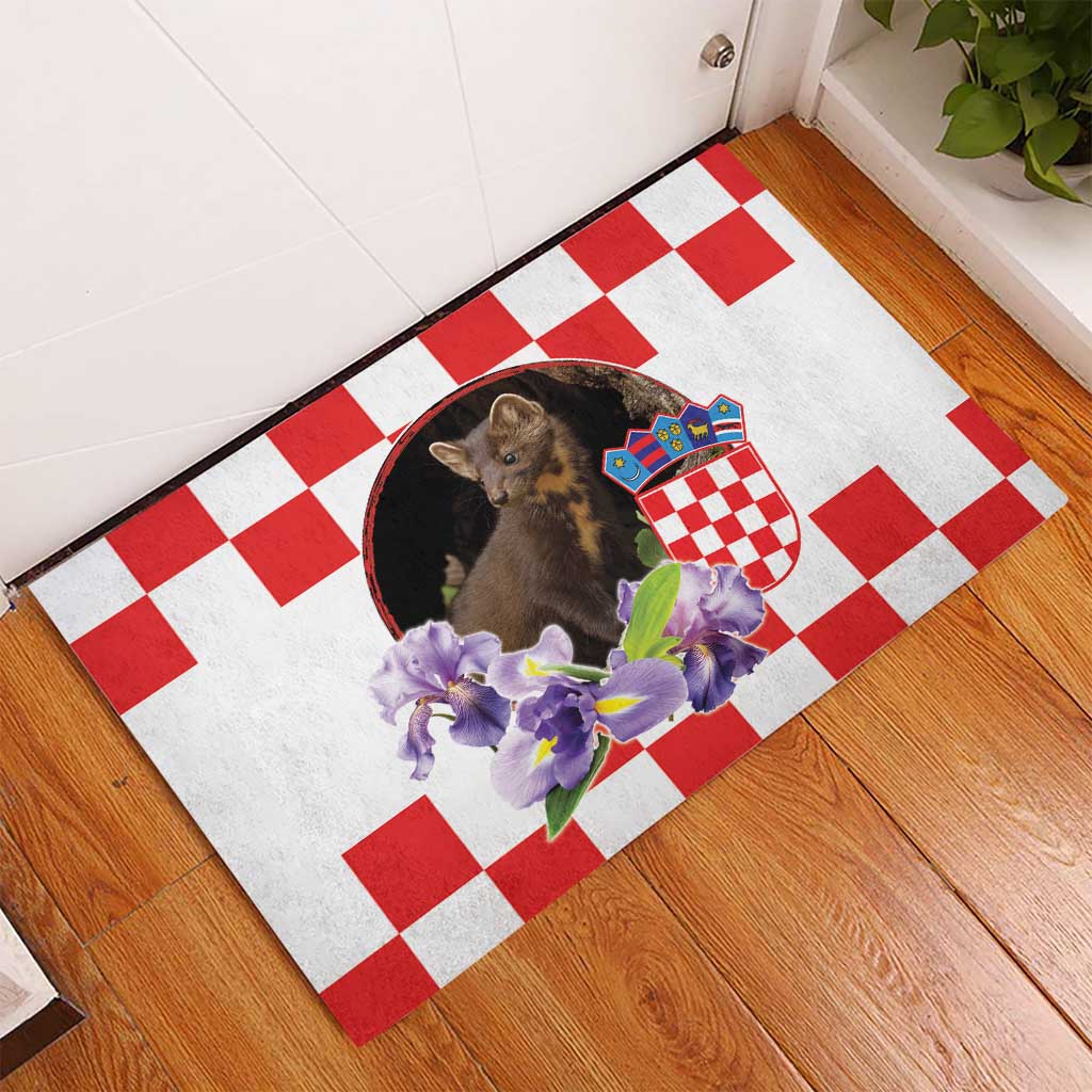 Croatia European Pine Marten and Iris Rubber Doormat National Animal and Flowers LT17 - Wonder Print Shop