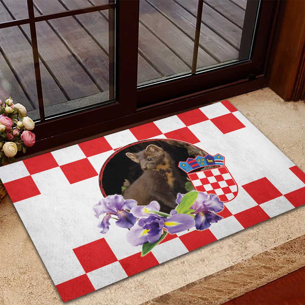 Croatia European Pine Marten and Iris Rubber Doormat National Animal and Flowers LT17 - Wonder Print Shop