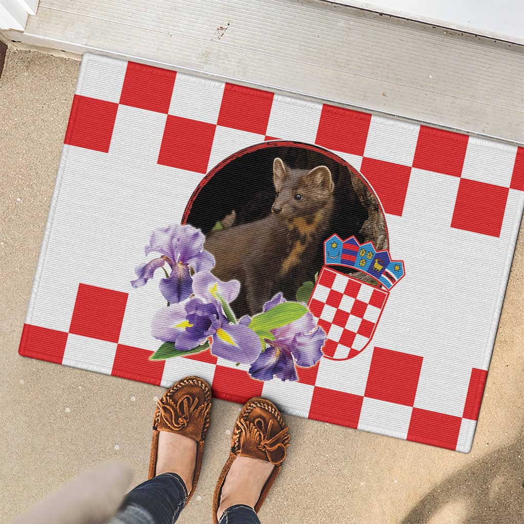 Croatia European Pine Marten and Iris Rubber Doormat National Animal and Flowers LT17 - Wonder Print Shop