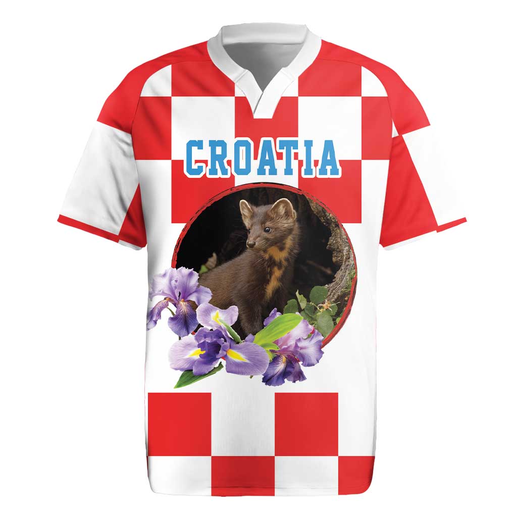 Croatia European Pine Marten and Iris Rugby Jersey National Animal and Flowers LT17 - Wonder Print Shop