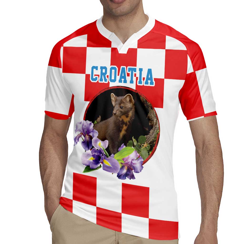 Croatia European Pine Marten and Iris Rugby Jersey National Animal and Flowers LT17 - Wonder Print Shop