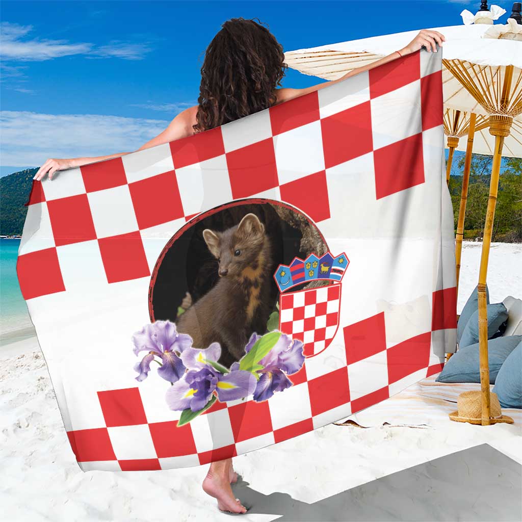 Croatia European Pine Marten and Iris Sarong National Animal and Flowers LT17 - Wonder Print Shop