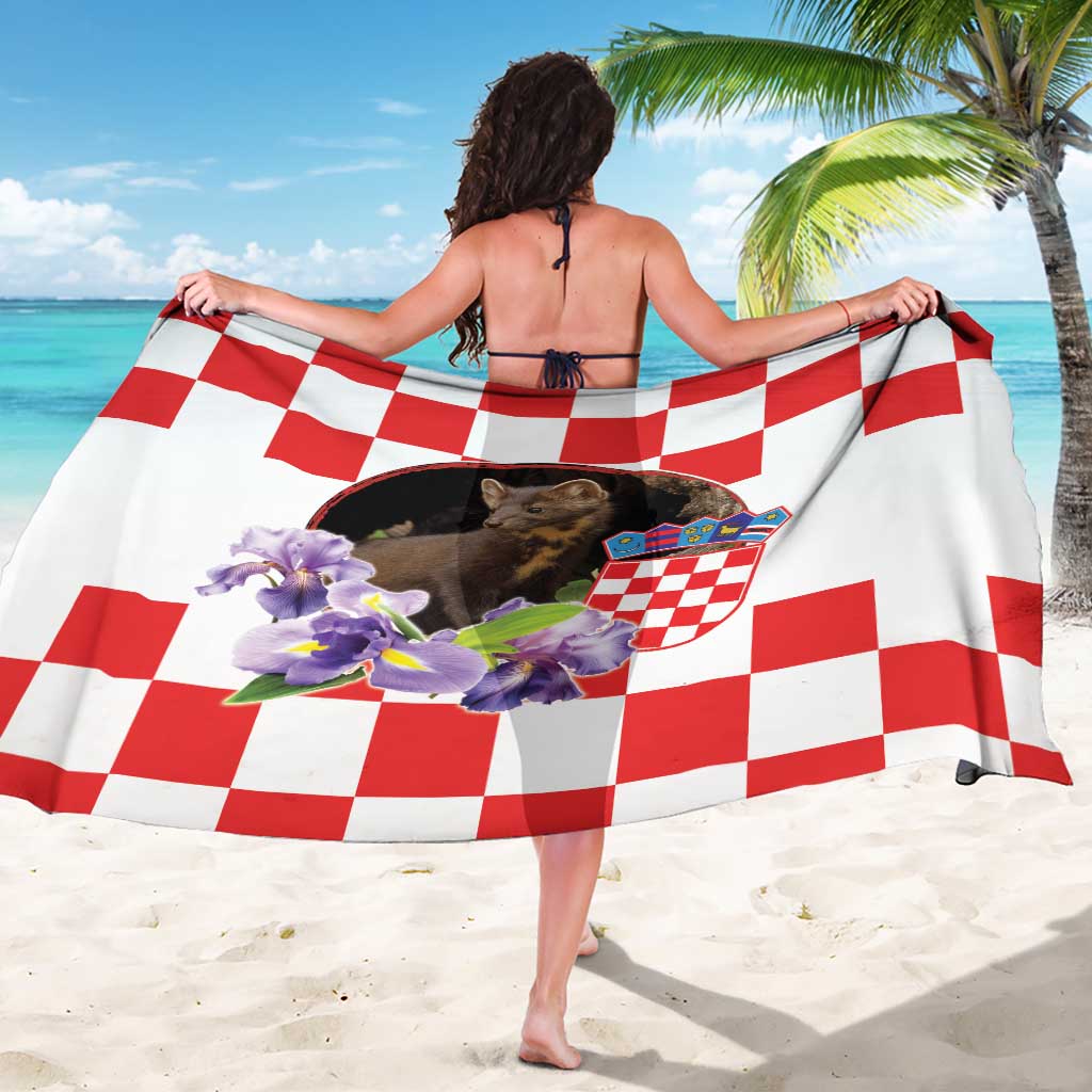 Croatia European Pine Marten and Iris Sarong National Animal and Flowers LT17 - Wonder Print Shop