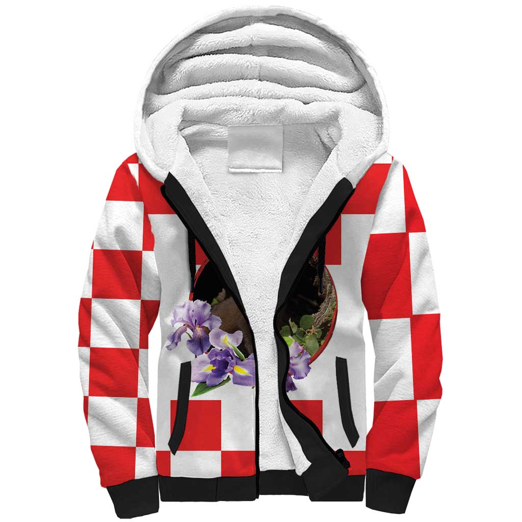 Croatia European Pine Marten and Iris Sherpa Hoodie National Animal and Flowers LT17 - Wonder Print Shop