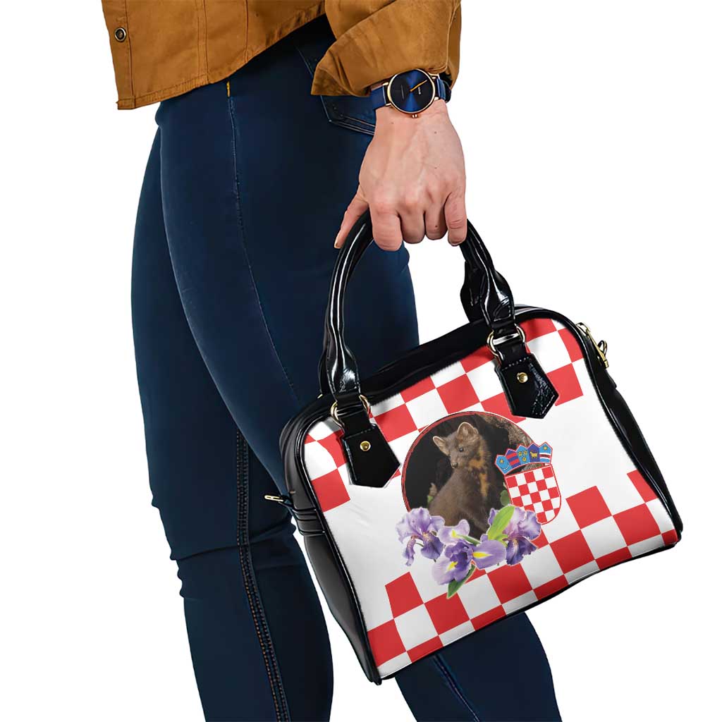 Croatia European Pine Marten and Iris Shoulder Handbag National Animal and Flowers LT17 - Wonder Print Shop