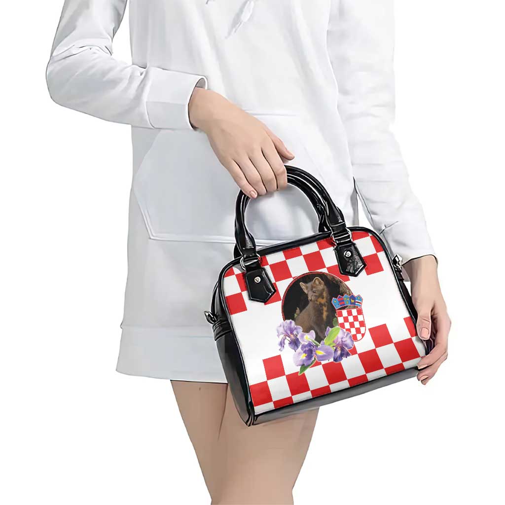 Croatia European Pine Marten and Iris Shoulder Handbag National Animal and Flowers LT17 - Wonder Print Shop