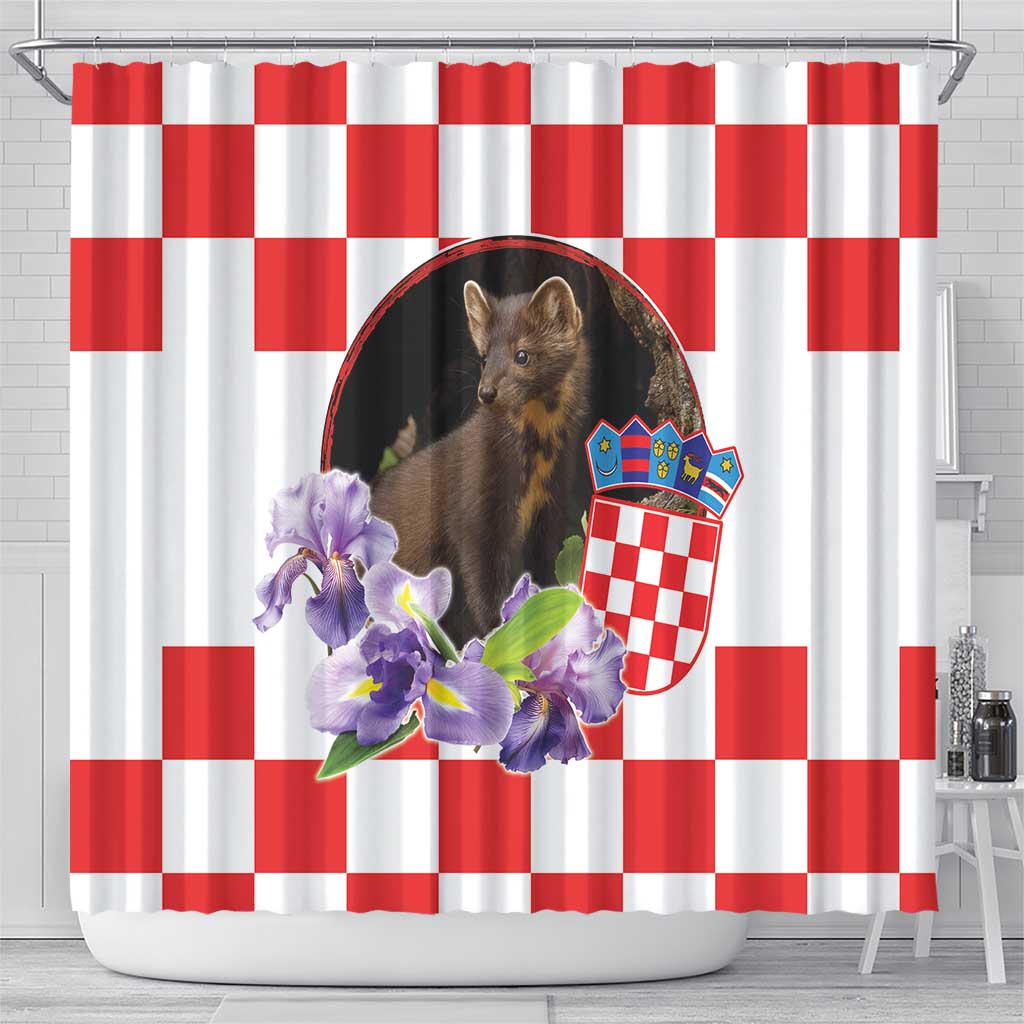 Croatia European Pine Marten and Iris Shower Curtain National Animal and Flowers LT17 - Wonder Print Shop