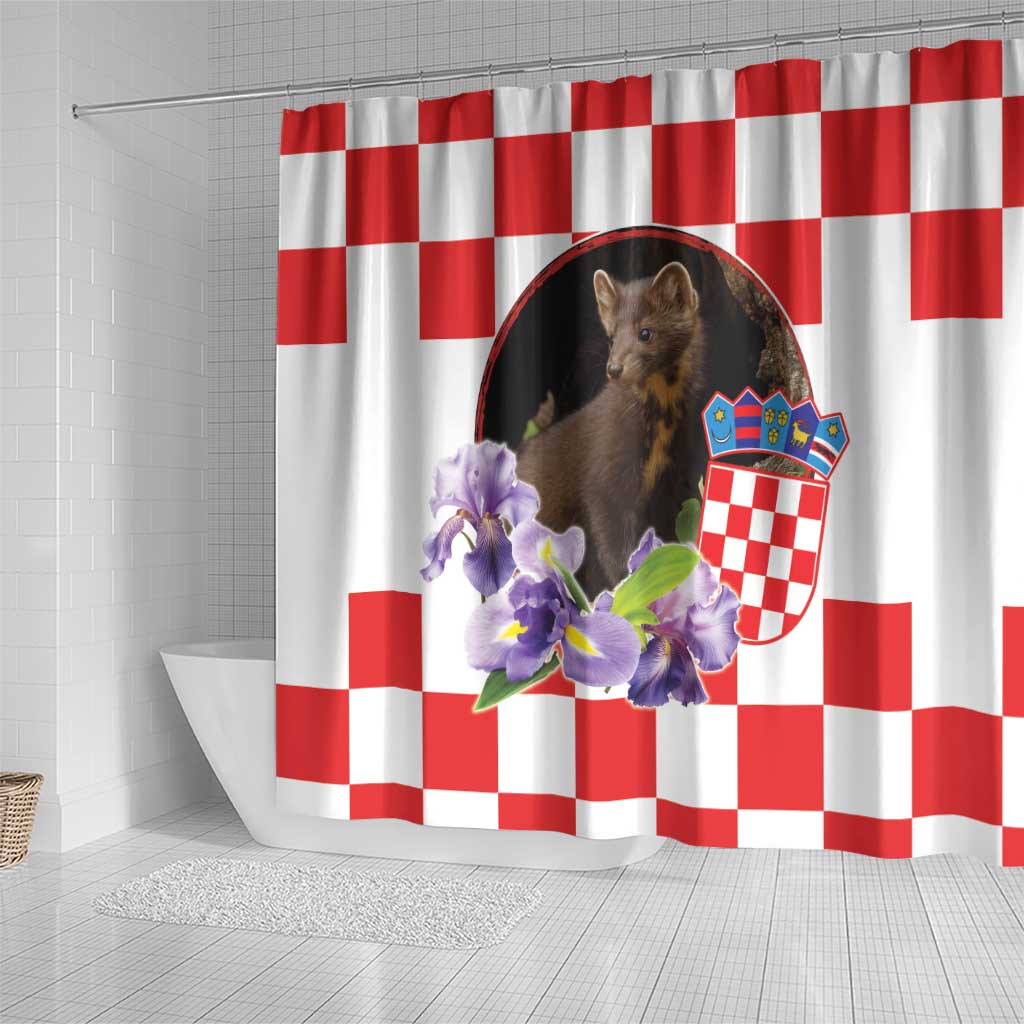 Croatia European Pine Marten and Iris Shower Curtain National Animal and Flowers LT17 - Wonder Print Shop