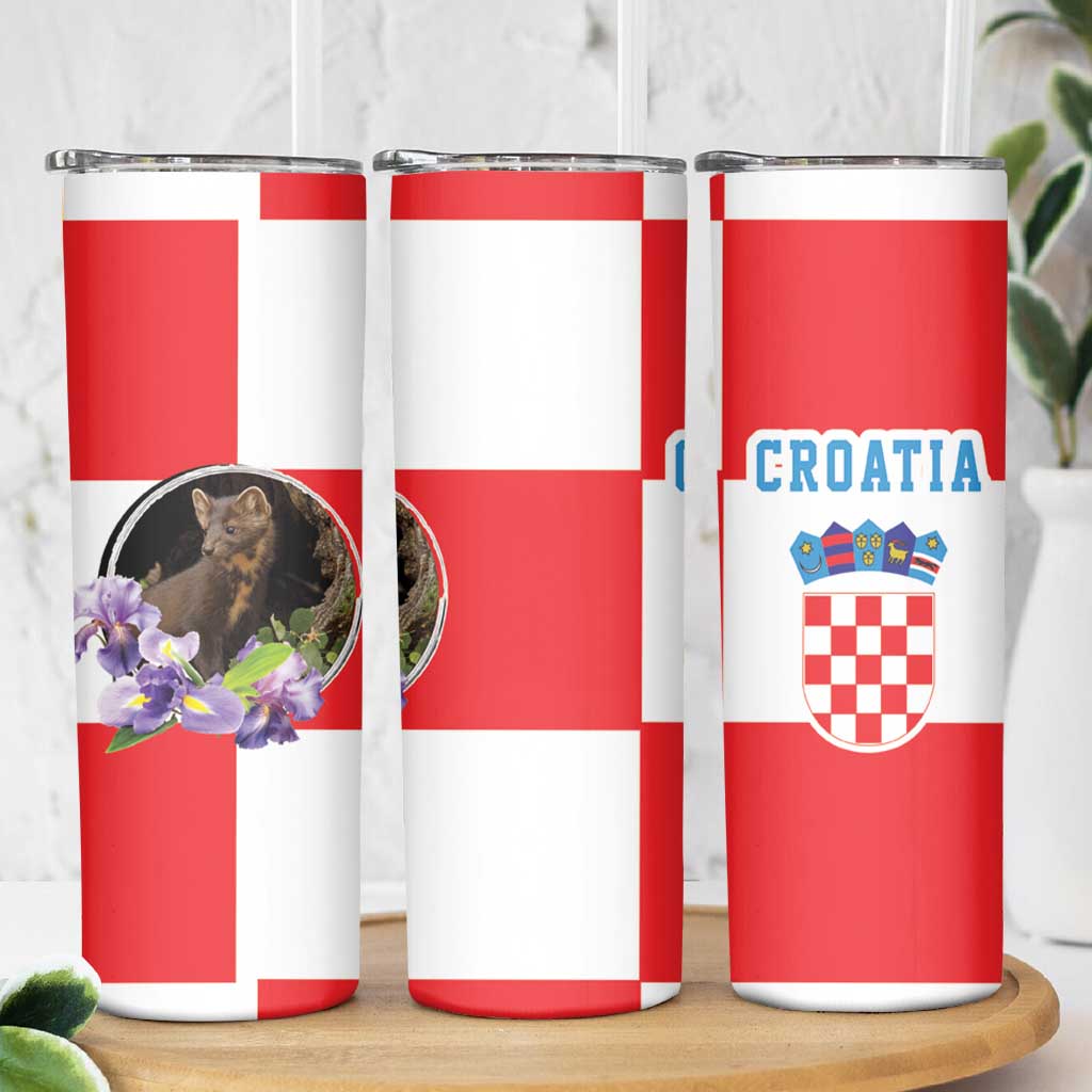 Croatia European Pine Marten and Iris Skinny Tumbler National Animal and Flowers LT17 - Wonder Print Shop