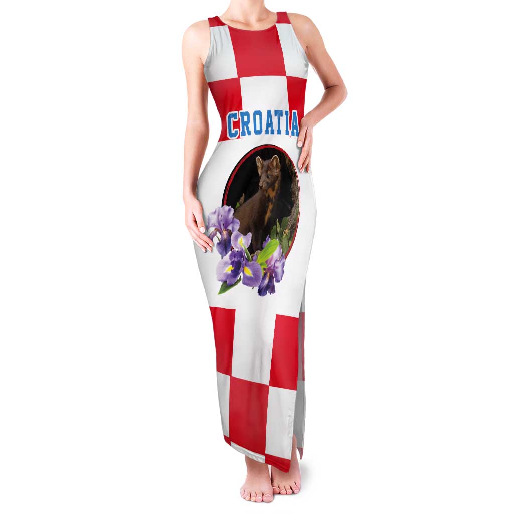 Croatia European Pine Marten and Iris Tank Maxi Dress National Animal and Flowers LT17 - Wonder Print Shop