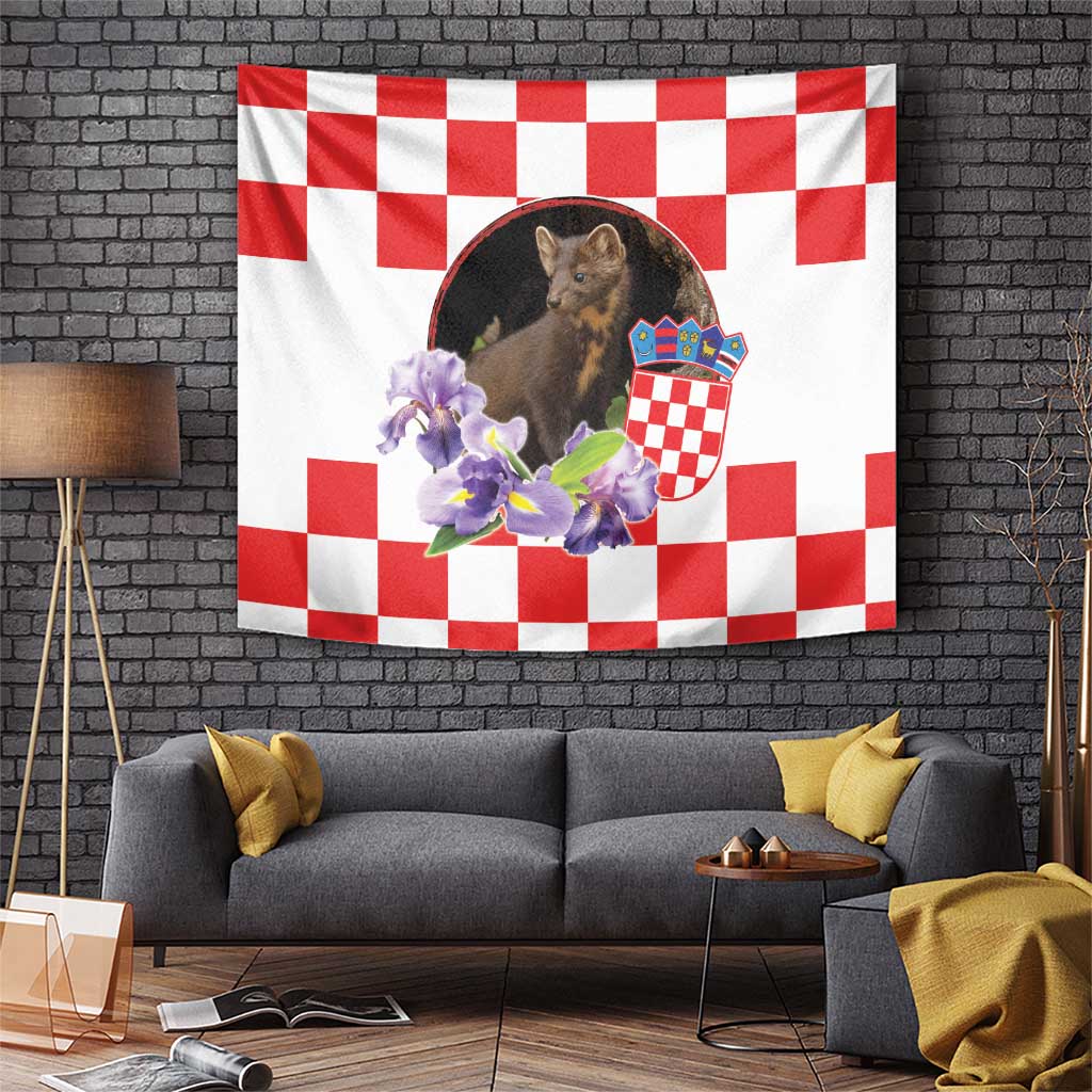 Croatia European Pine Marten and Iris Tapestry National Animal and Flowers LT17 - Wonder Print Shop