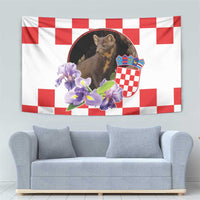 Croatia European Pine Marten and Iris Tapestry National Animal and Flowers LT17 - Wonder Print Shop