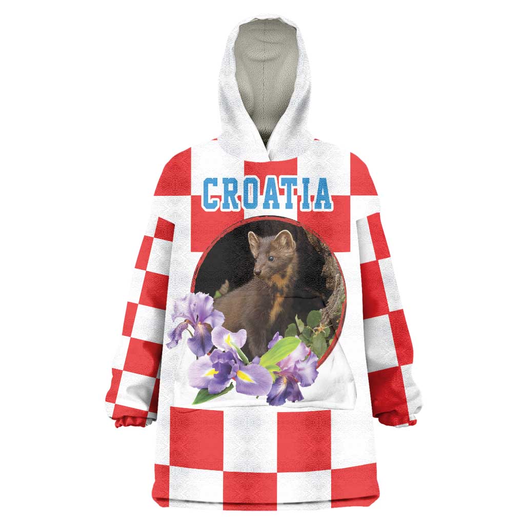 Croatia European Pine Marten and Iris Wearable Blanket Hoodie National Animal and Flowers LT17 - Wonder Print Shop