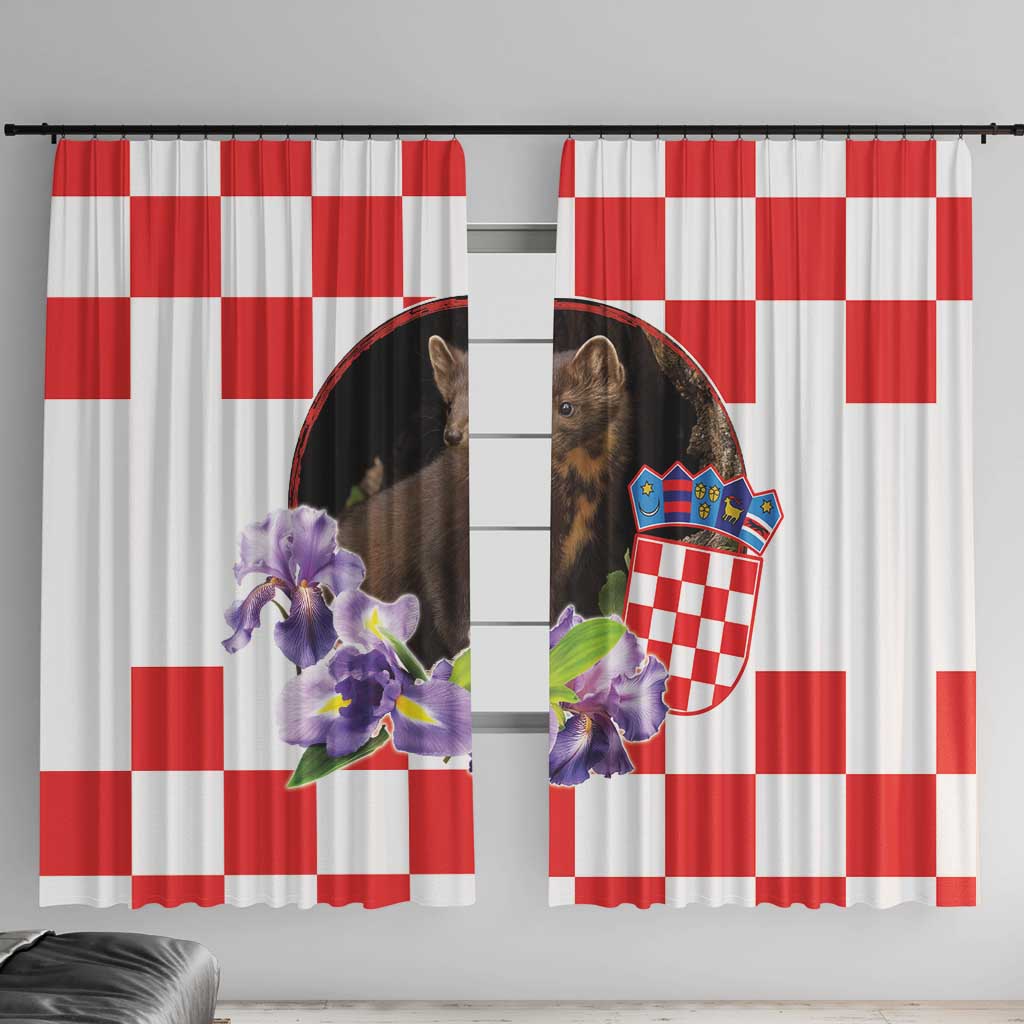 Croatia European Pine Marten and Iris Window Curtain National Animal and Flowers LT17 - Wonder Print Shop
