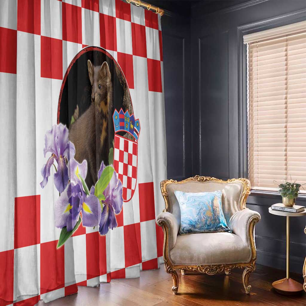 Croatia European Pine Marten and Iris Window Curtain National Animal and Flowers LT17 - Wonder Print Shop