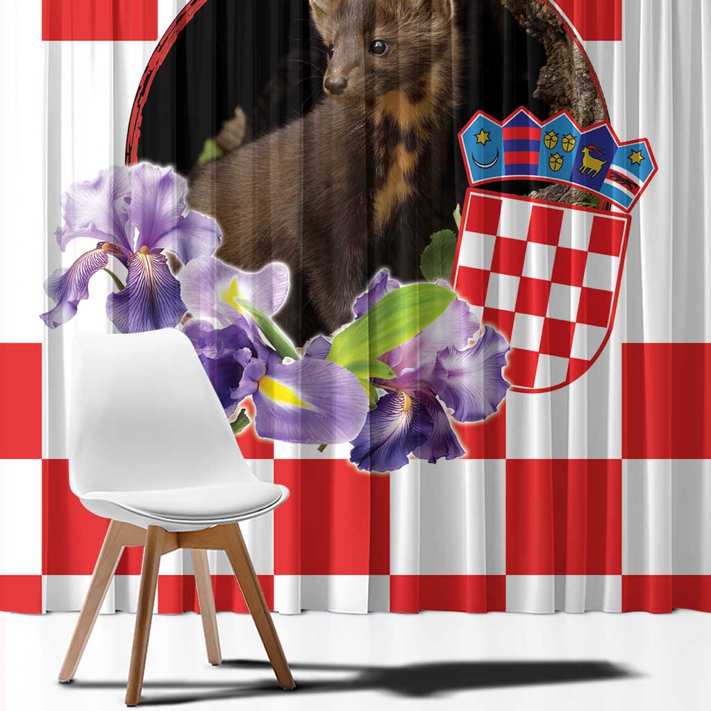 Croatia European Pine Marten and Iris Window Curtain National Animal and Flowers LT17 - Wonder Print Shop