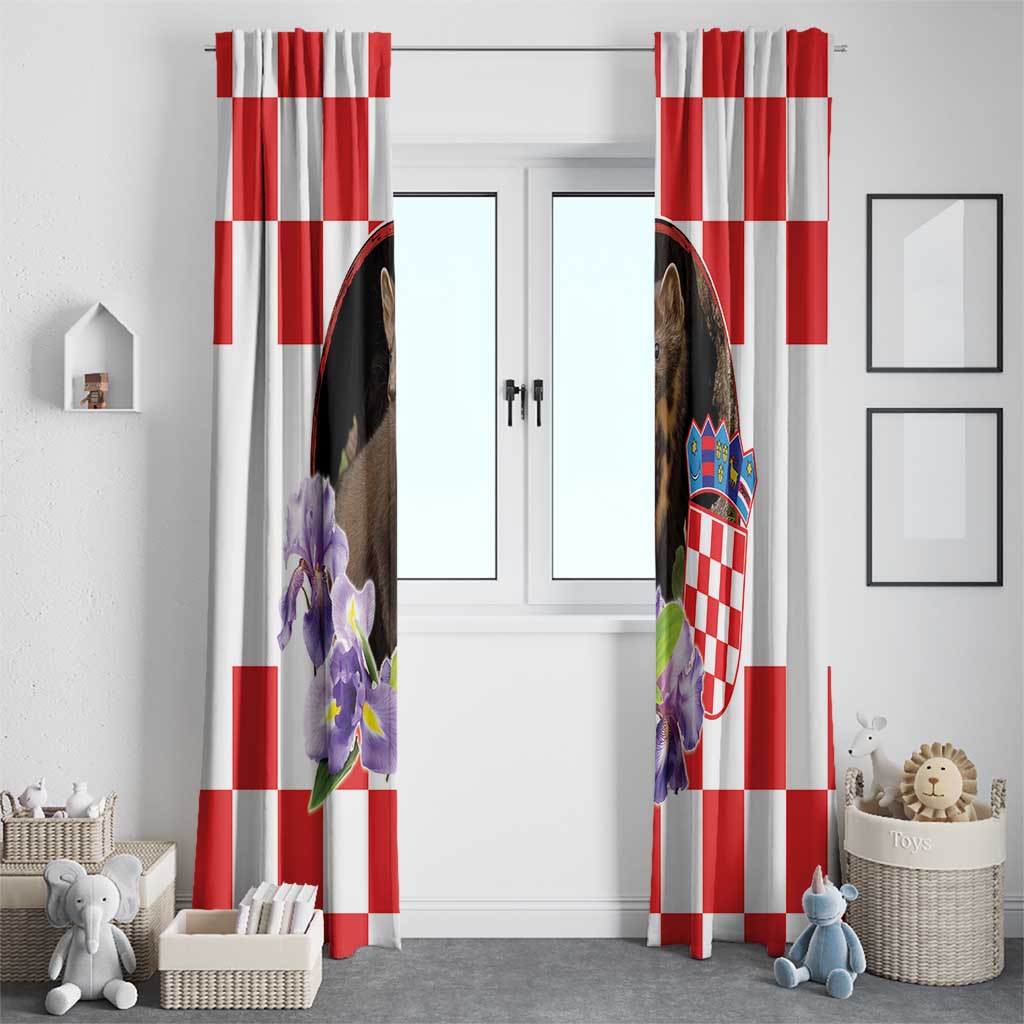 Croatia European Pine Marten and Iris Window Curtain National Animal and Flowers LT17 - Wonder Print Shop