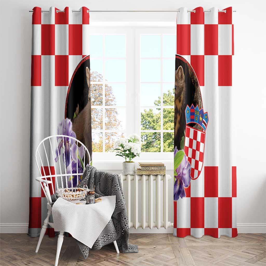 Croatia European Pine Marten and Iris Window Curtain National Animal and Flowers LT17 - Wonder Print Shop