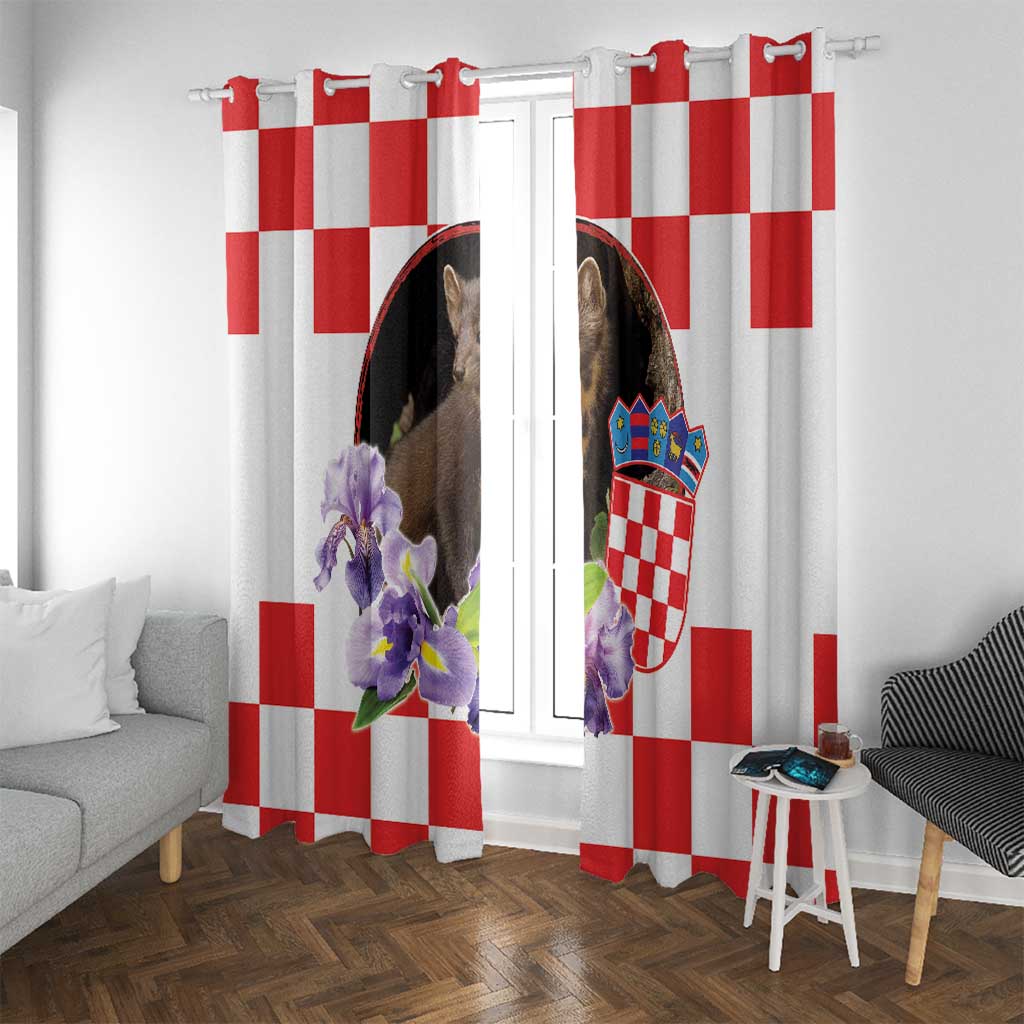 Croatia European Pine Marten and Iris Window Curtain National Animal and Flowers LT17 - Wonder Print Shop