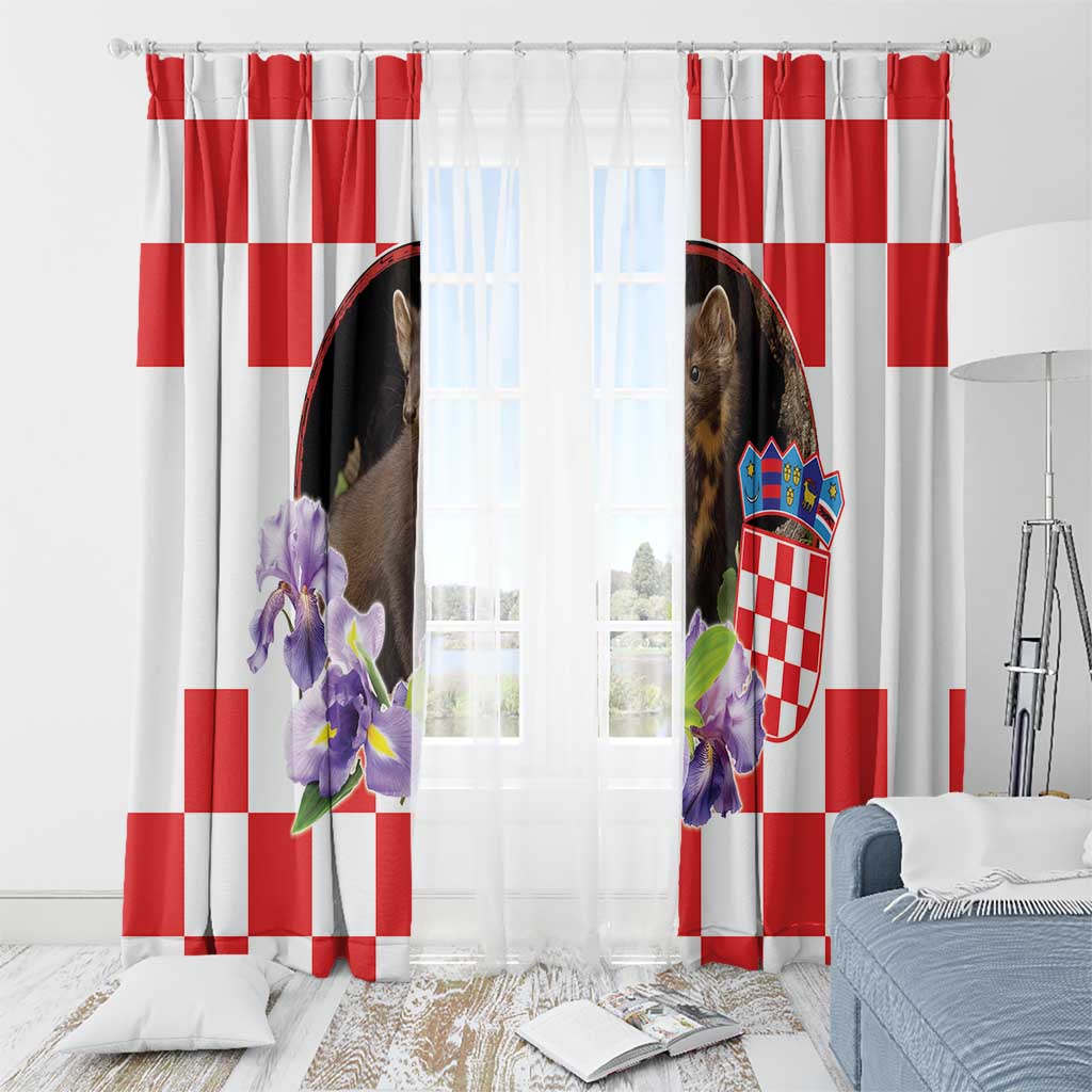 Croatia European Pine Marten and Iris Window Curtain National Animal and Flowers LT17 - Wonder Print Shop