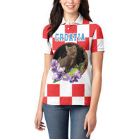 Croatia European Pine Marten and Iris Women Polo Shirt National Animal and Flowers LT17 - Wonder Print Shop