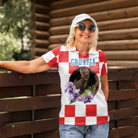 Croatia European Pine Marten and Iris Women Polo Shirt National Animal and Flowers LT17 - Wonder Print Shop