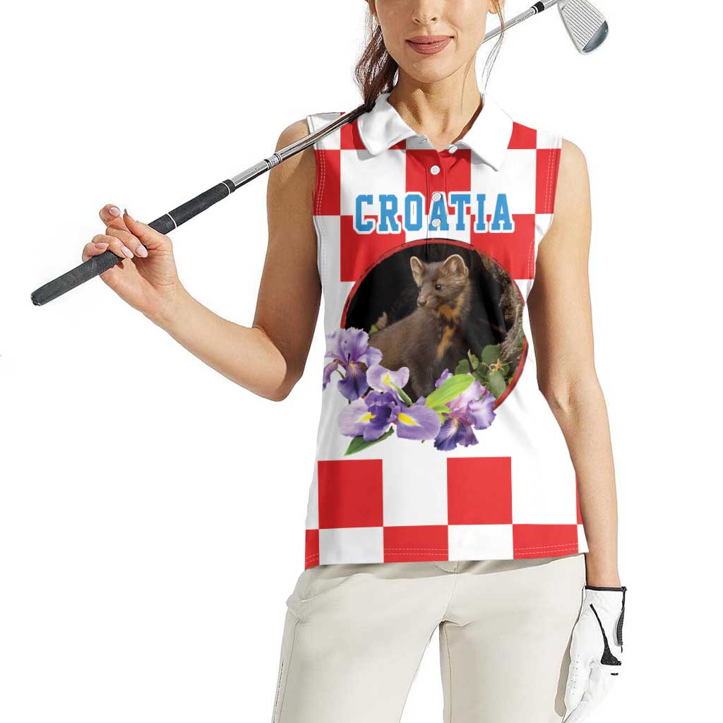 Croatia European Pine Marten and Iris Women Sleeveless Polo Shirt National Animal and Flowers LT17 - Wonder Print Shop