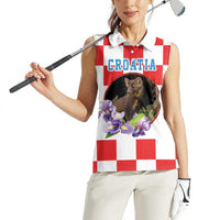 Croatia European Pine Marten and Iris Women Sleeveless Polo Shirt National Animal and Flowers LT17 - Wonder Print Shop
