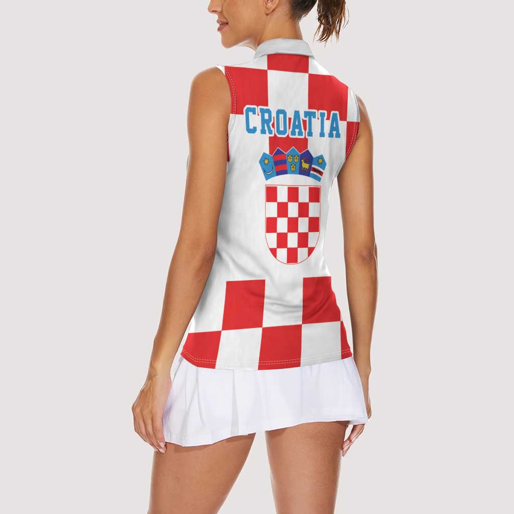 Croatia European Pine Marten and Iris Women Sleeveless Polo Shirt National Animal and Flowers LT17 - Wonder Print Shop