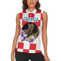 Croatia European Pine Marten and Iris Women Sleeveless Polo Shirt National Animal and Flowers LT17 - Wonder Print Shop