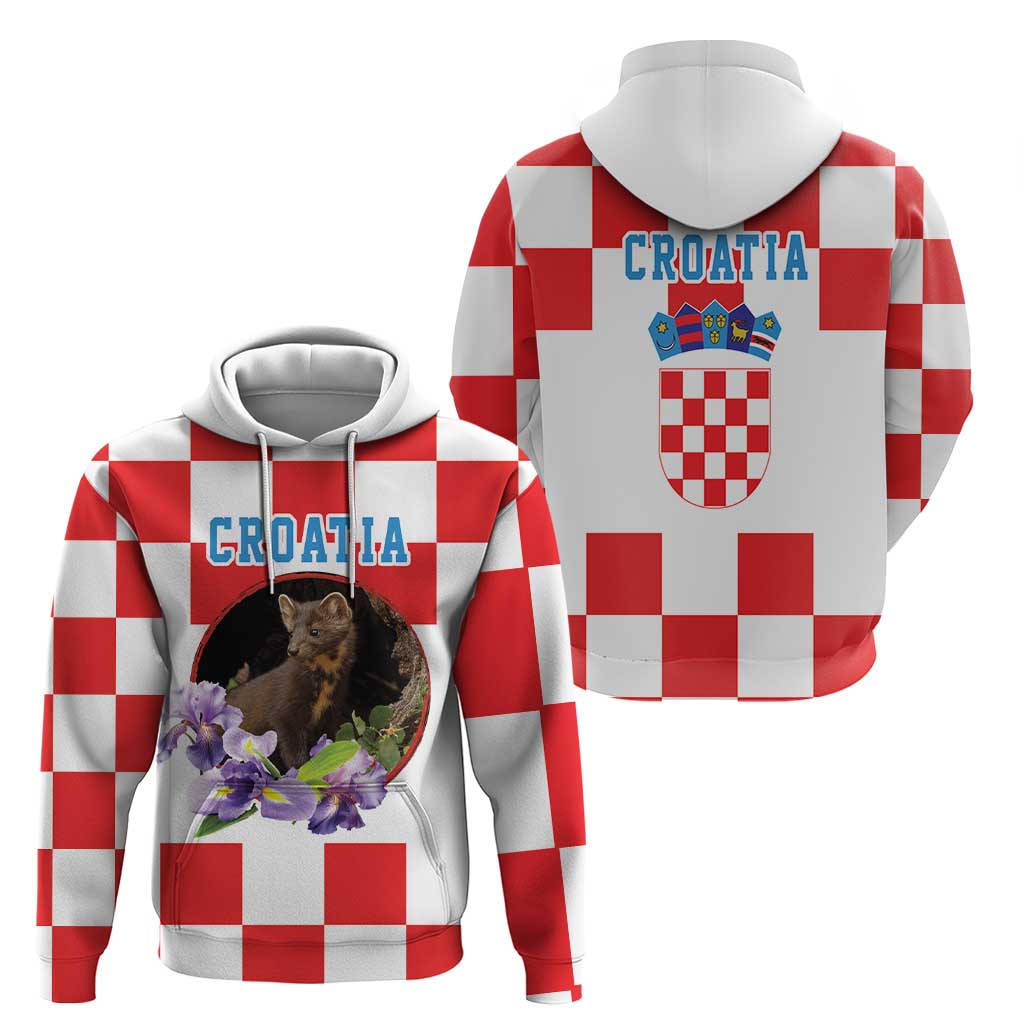 Croatia European Pine Marten and Iris Zip Hoodie National Animal and Flowers LT17 - Wonder Print Shop