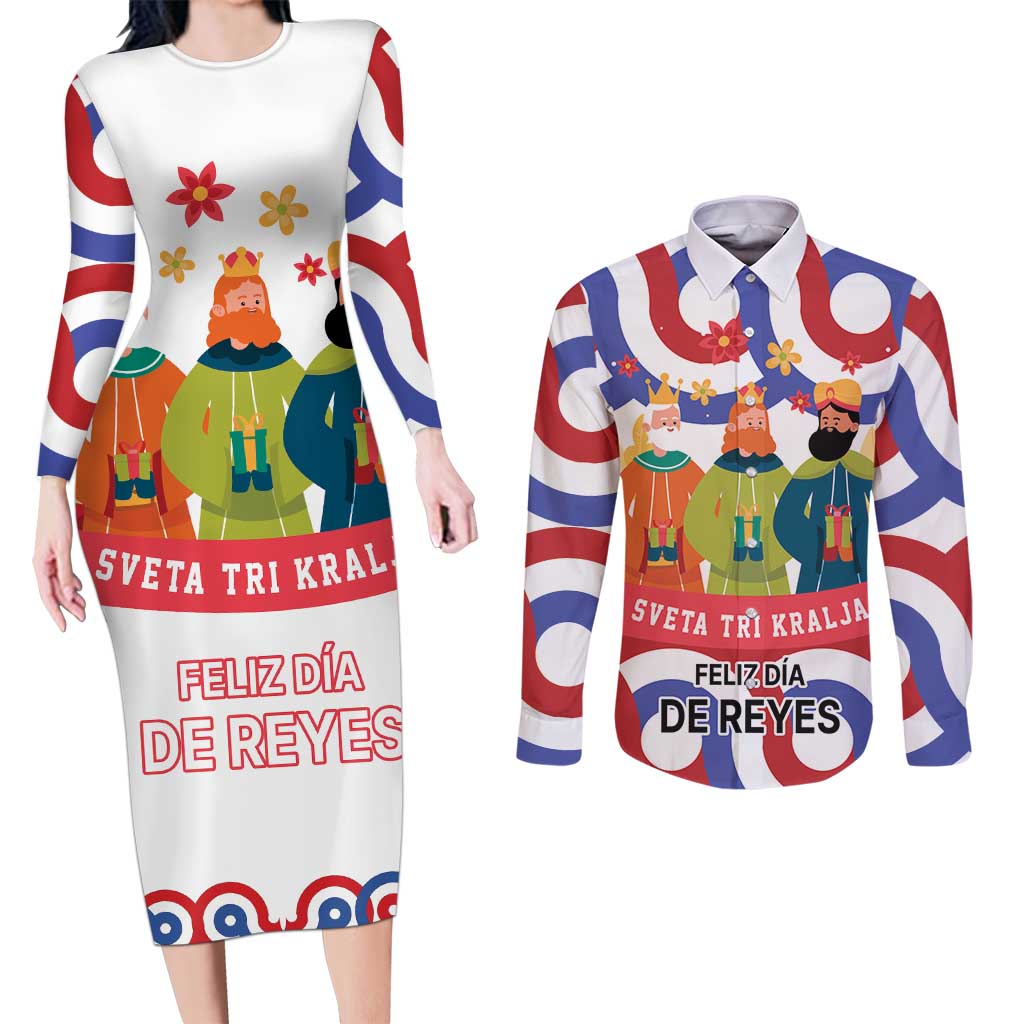 Croatia Epiphany Couples Matching Long Sleeve Bodycon Dress and Long Sleeve Button Shirt Bogojavljenje - Sveta Tri Kralja