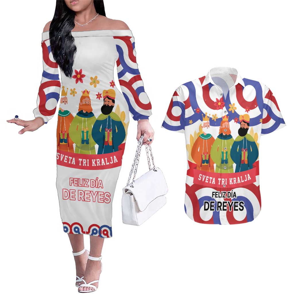 Croatia Epiphany Couples Matching Off The Shoulder Long Sleeve Dress and Hawaiian Shirt Bogojavljenje - Sveta Tri Kralja