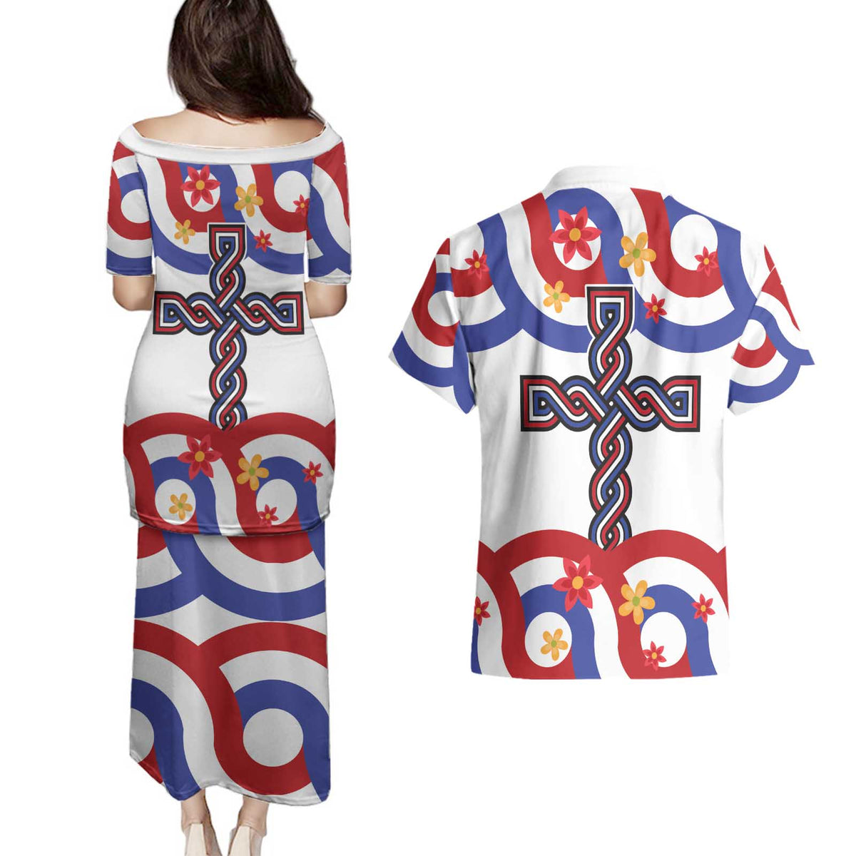 Croatia Epiphany Couples Matching Puletasi and Hawaiian Shirt Bogojavljenje - Sveta Tri Kralja