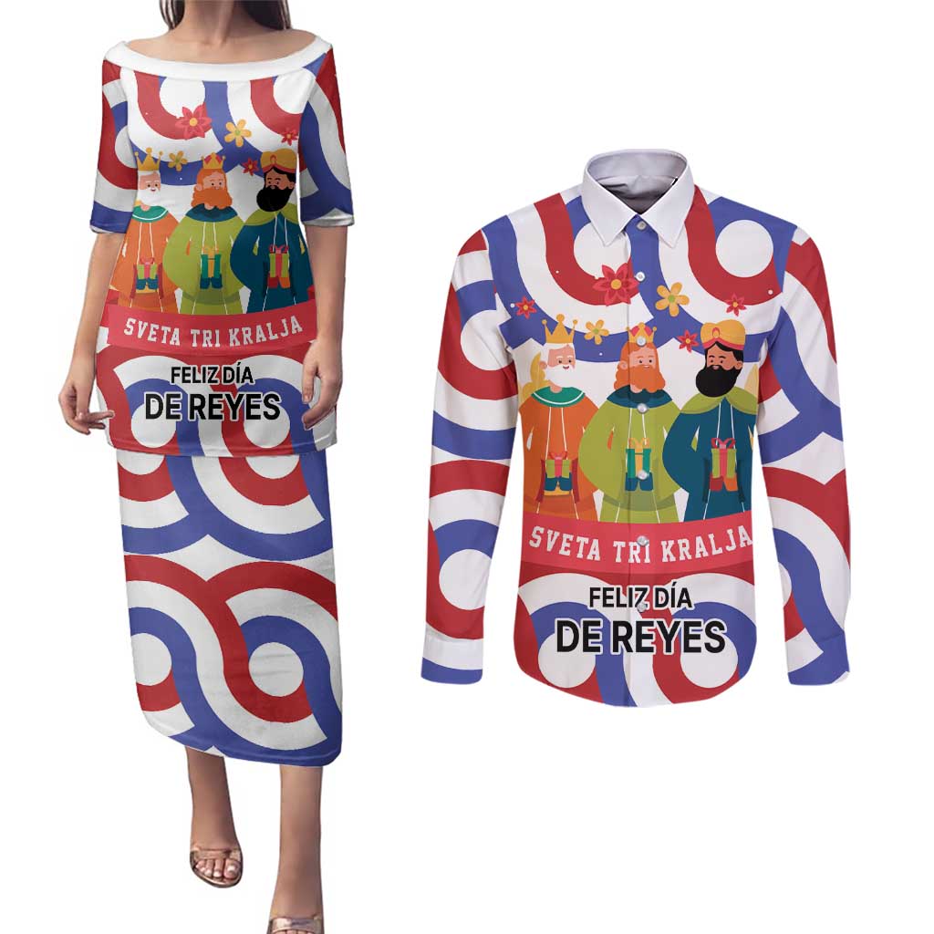 Croatia Epiphany Couples Matching Puletasi and Long Sleeve Button Shirt Bogojavljenje - Sveta Tri Kralja