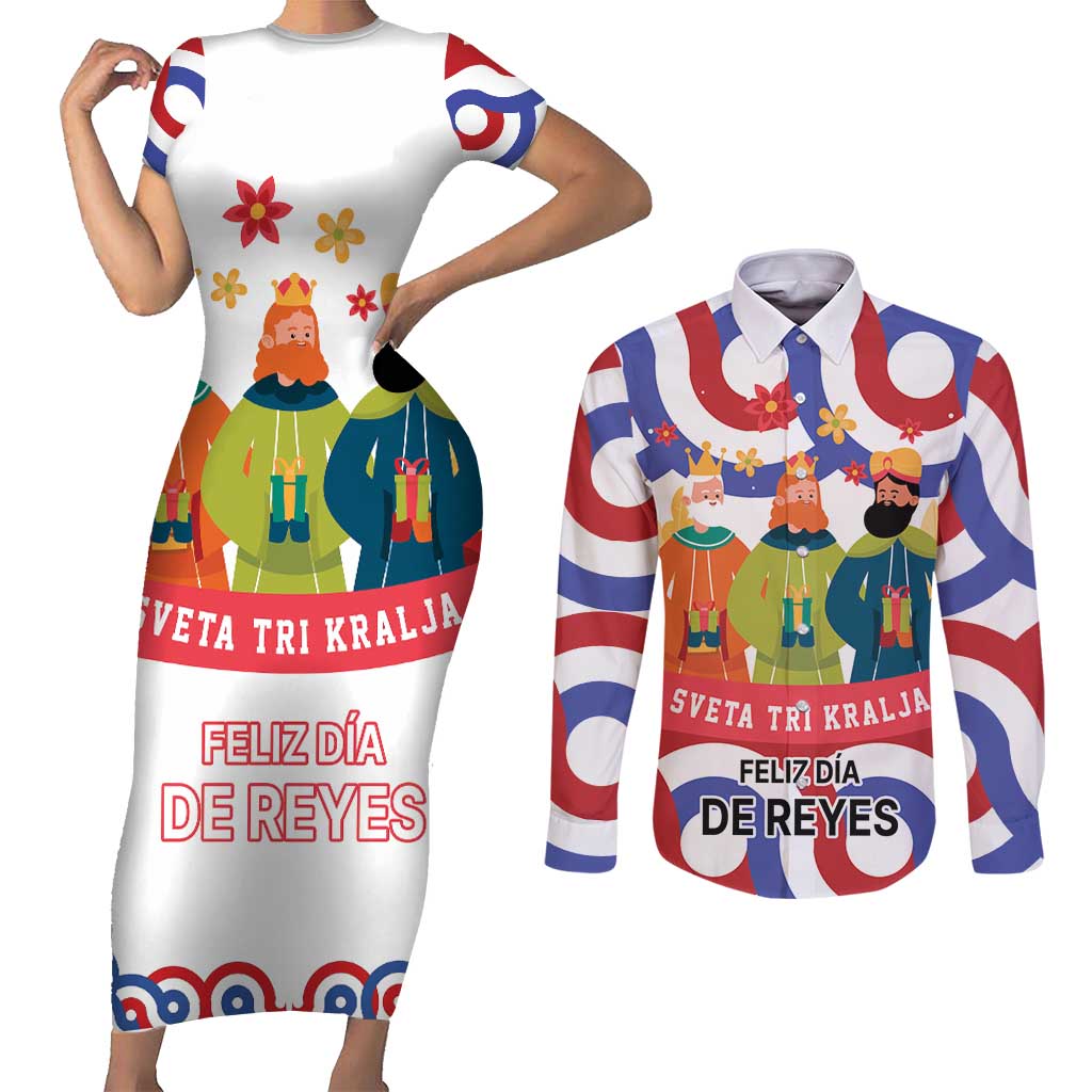 Croatia Epiphany Couples Matching Short Sleeve Bodycon Dress and Long Sleeve Button Shirt Bogojavljenje - Sveta Tri Kralja