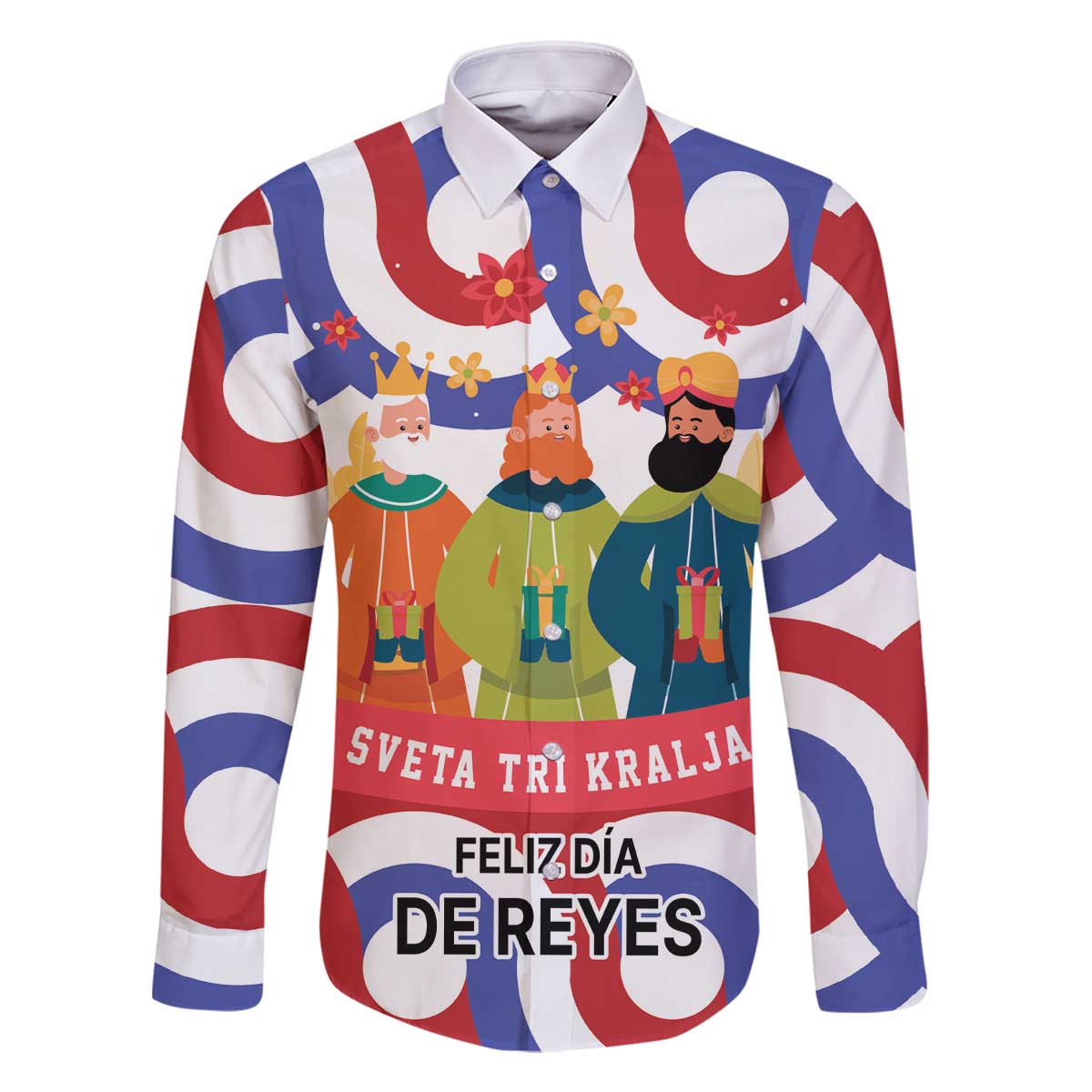 Croatia Epiphany Family Matching Off The Shoulder Long Sleeve Dress and Hawaiian Shirt Bogojavljenje - Sveta Tri Kralja