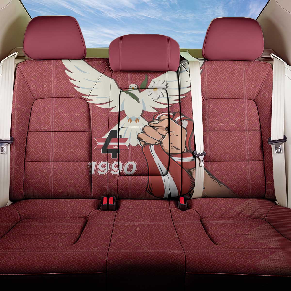 Latvia Restoration of Independence Day Back Car Seat Cover Latvija 4th May with Dove