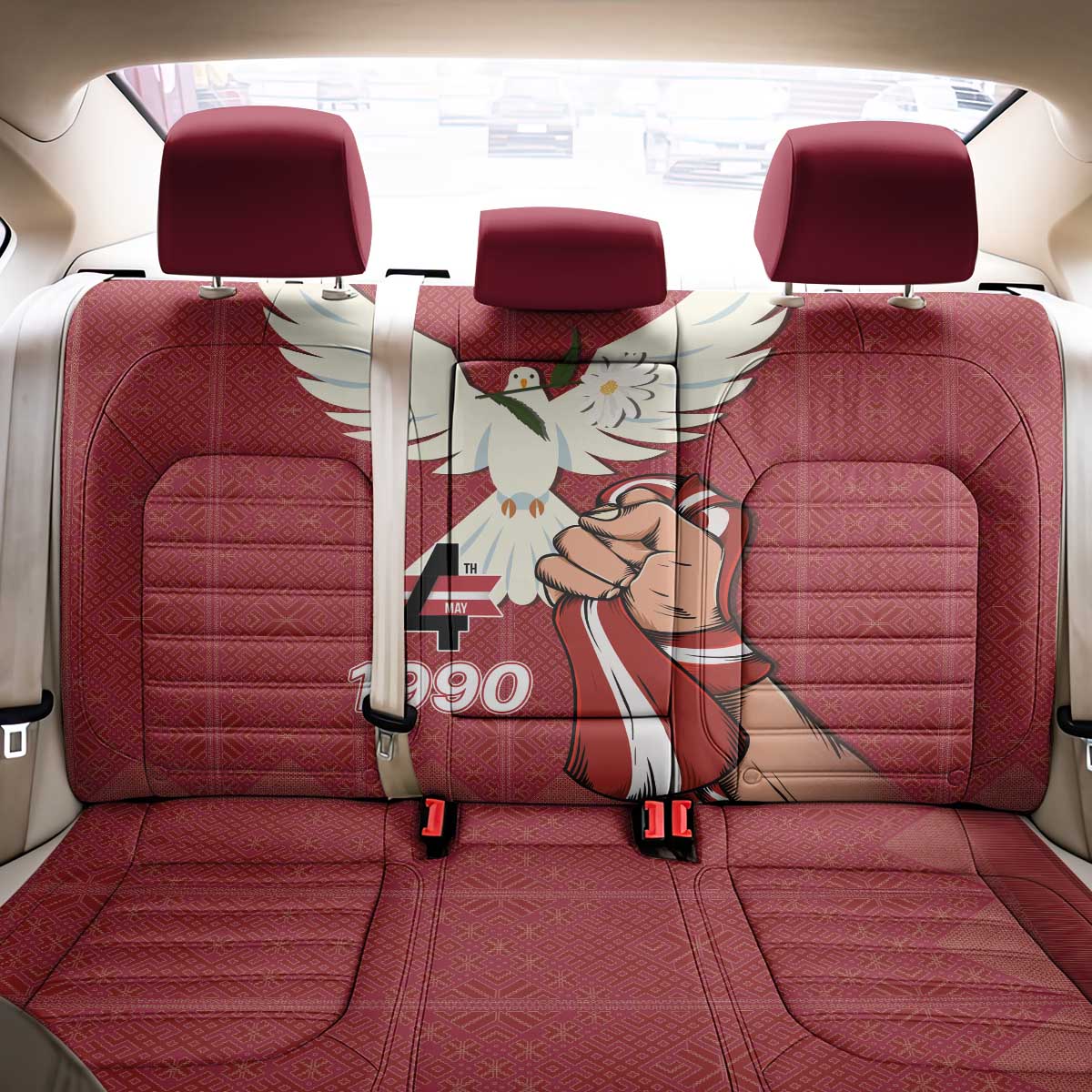Latvia Restoration of Independence Day Back Car Seat Cover Latvija 4th May with Dove