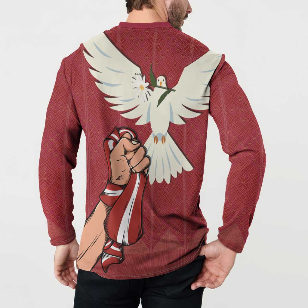 Latvia Restoration of Independence Day Button Sweatshirt Latvija 4th May with Dove