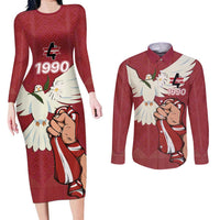 Latvia Restoration of Independence Day Couples Matching Long Sleeve Bodycon Dress and Long Sleeve Button Shirt Latvija 4th May with Dove