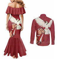 Latvia Restoration of Independence Day Couples Matching Mermaid Dress and Long Sleeve Button Shirt Latvija 4th May with Dove