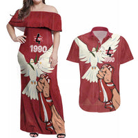 Latvia Restoration of Independence Day Couples Matching Off Shoulder Maxi Dress and Hawaiian Shirt Latvija 4th May with Dove