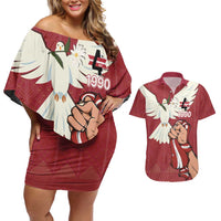 Latvia Restoration of Independence Day Couples Matching Off Shoulder Short Dress and Hawaiian Shirt Latvija 4th May with Dove