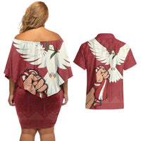 Latvia Restoration of Independence Day Couples Matching Off Shoulder Short Dress and Hawaiian Shirt Latvija 4th May with Dove