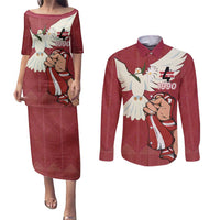 Latvia Restoration of Independence Day Couples Matching Puletasi and Long Sleeve Button Shirt Latvija 4th May with Dove