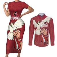 Latvia Restoration of Independence Day Couples Matching Short Sleeve Bodycon Dress and Long Sleeve Button Shirt Latvija 4th May with Dove