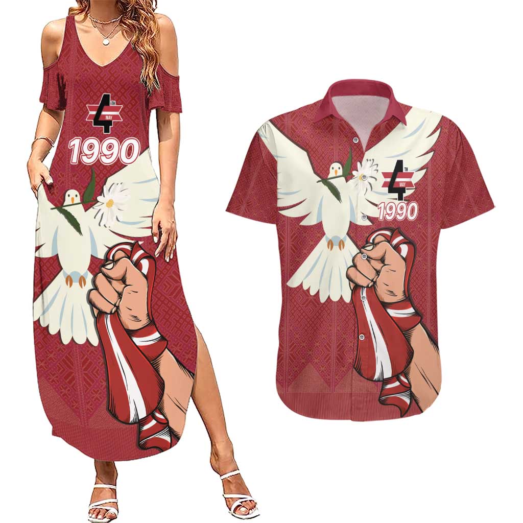 Latvia Restoration of Independence Day Couples Matching Summer Maxi Dress and Hawaiian Shirt Latvija 4th May with Dove